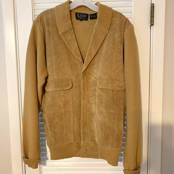 Jacket Vintage Le Roy Suede & Knit Zippered Sweater Size Large 1960's - Picture 1 of 3